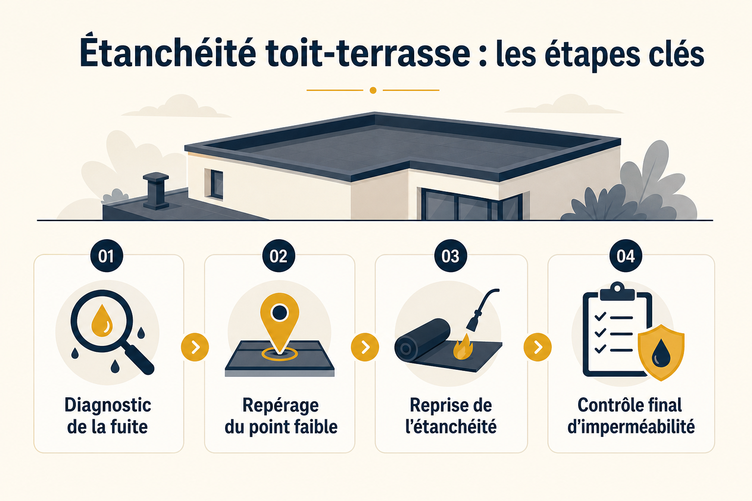 Infographie : Étanchéité toit-terrasse : les étapes clés