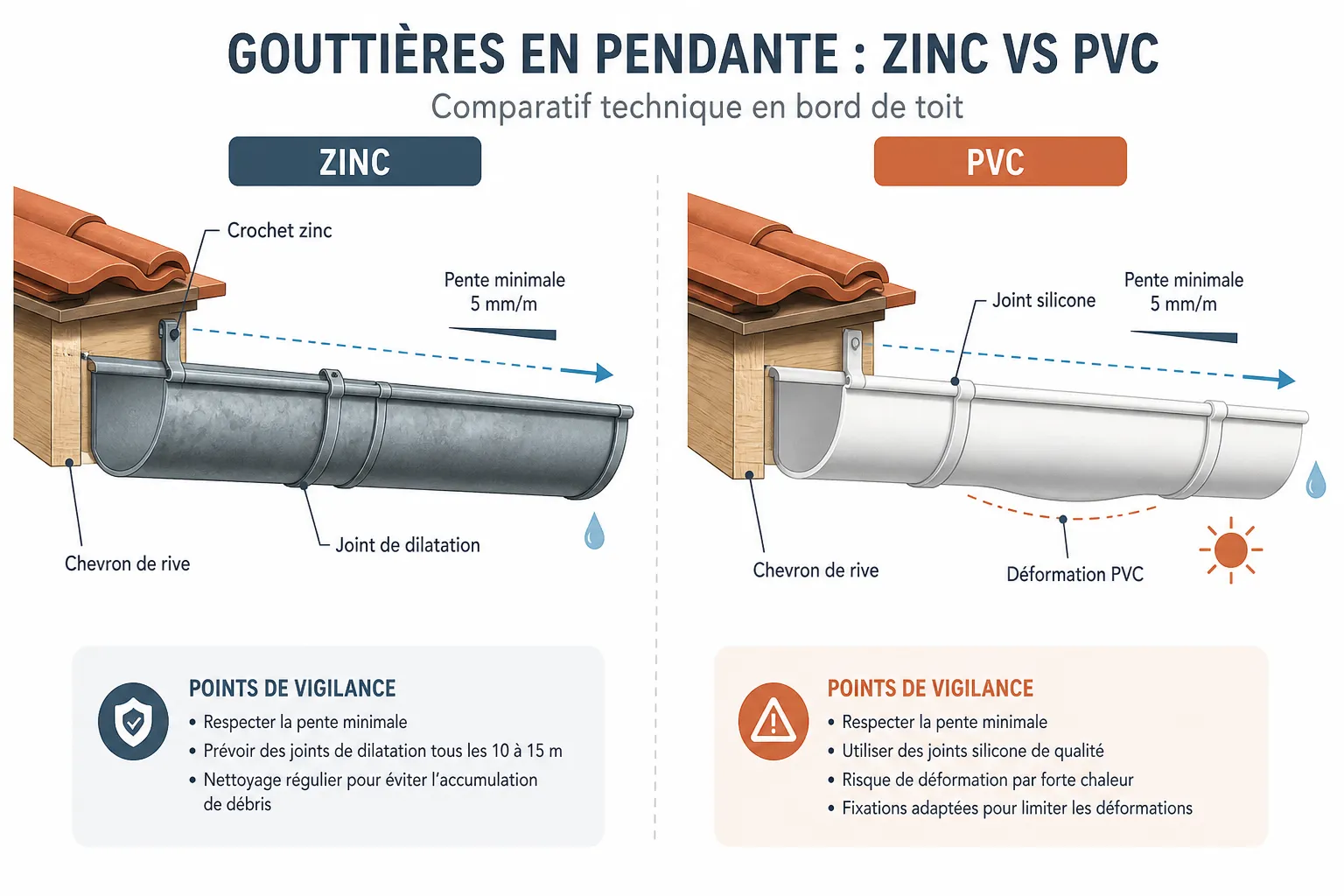 Gouttière zinc ou PVC : le bon choix selon la maison