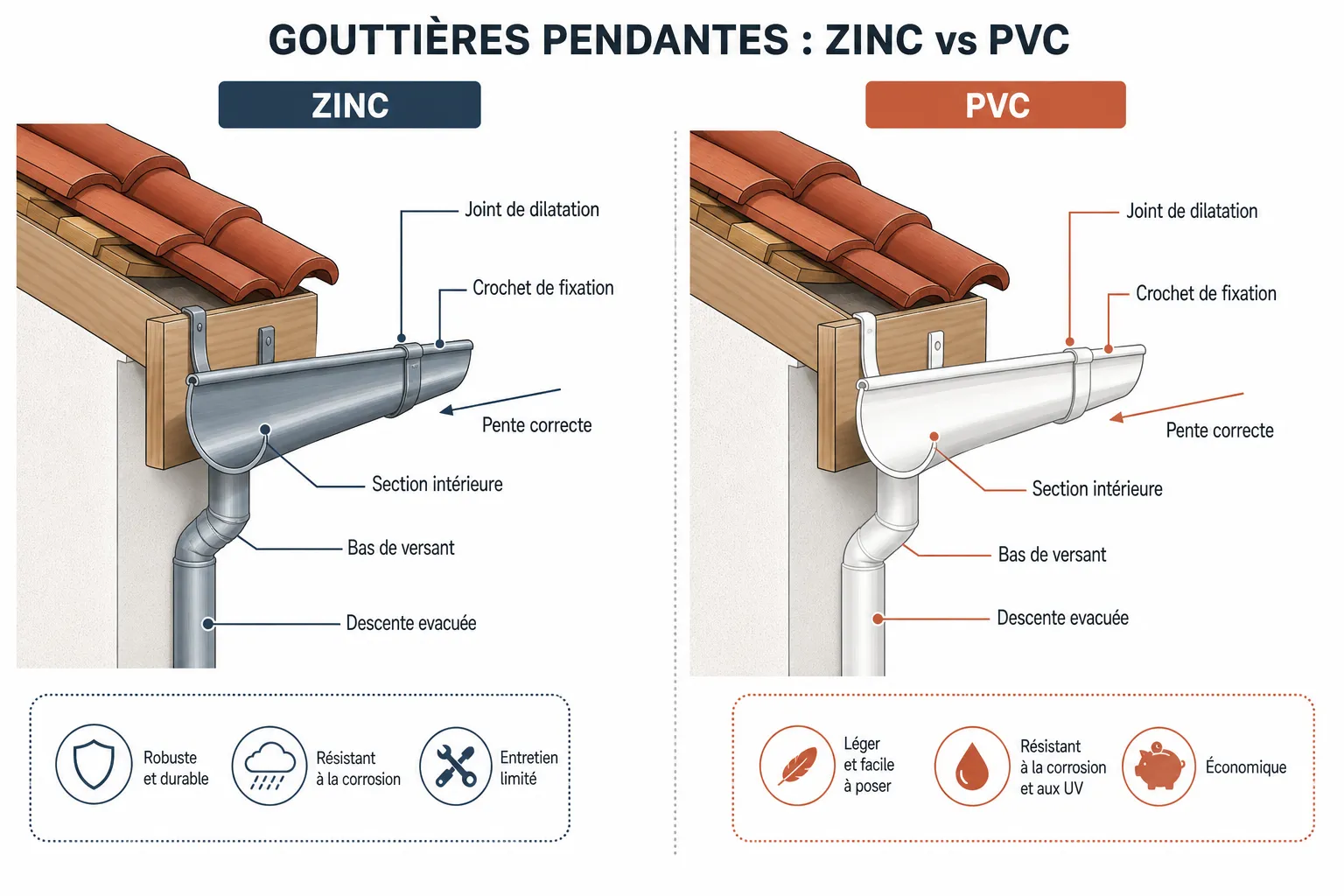 Gouttières en zinc ou PVC : que choisir pour sa maison ?