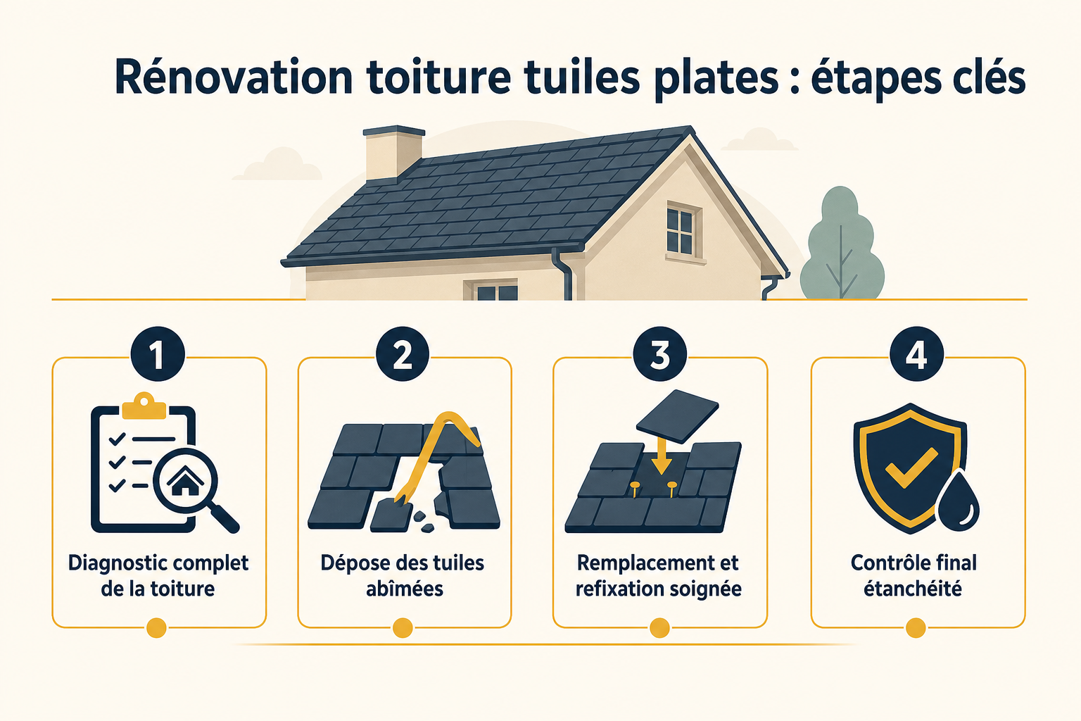 Infographie : Rénovation toiture tuiles plates : étapes clés