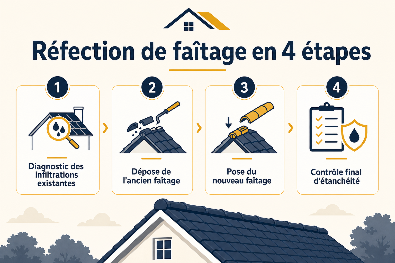 Infographie : Réfection de faîtage en 4 étapes