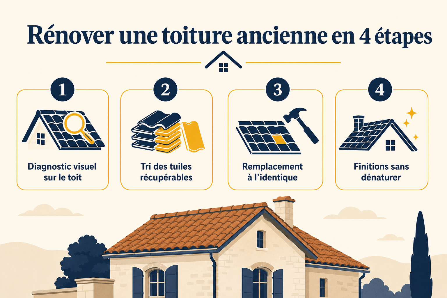 Infographie : Rénover une toiture ancienne en 4 étapes