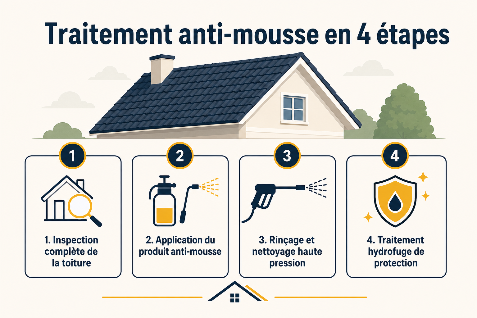 Infographie : Traitement anti-mousse en 4 étapes
