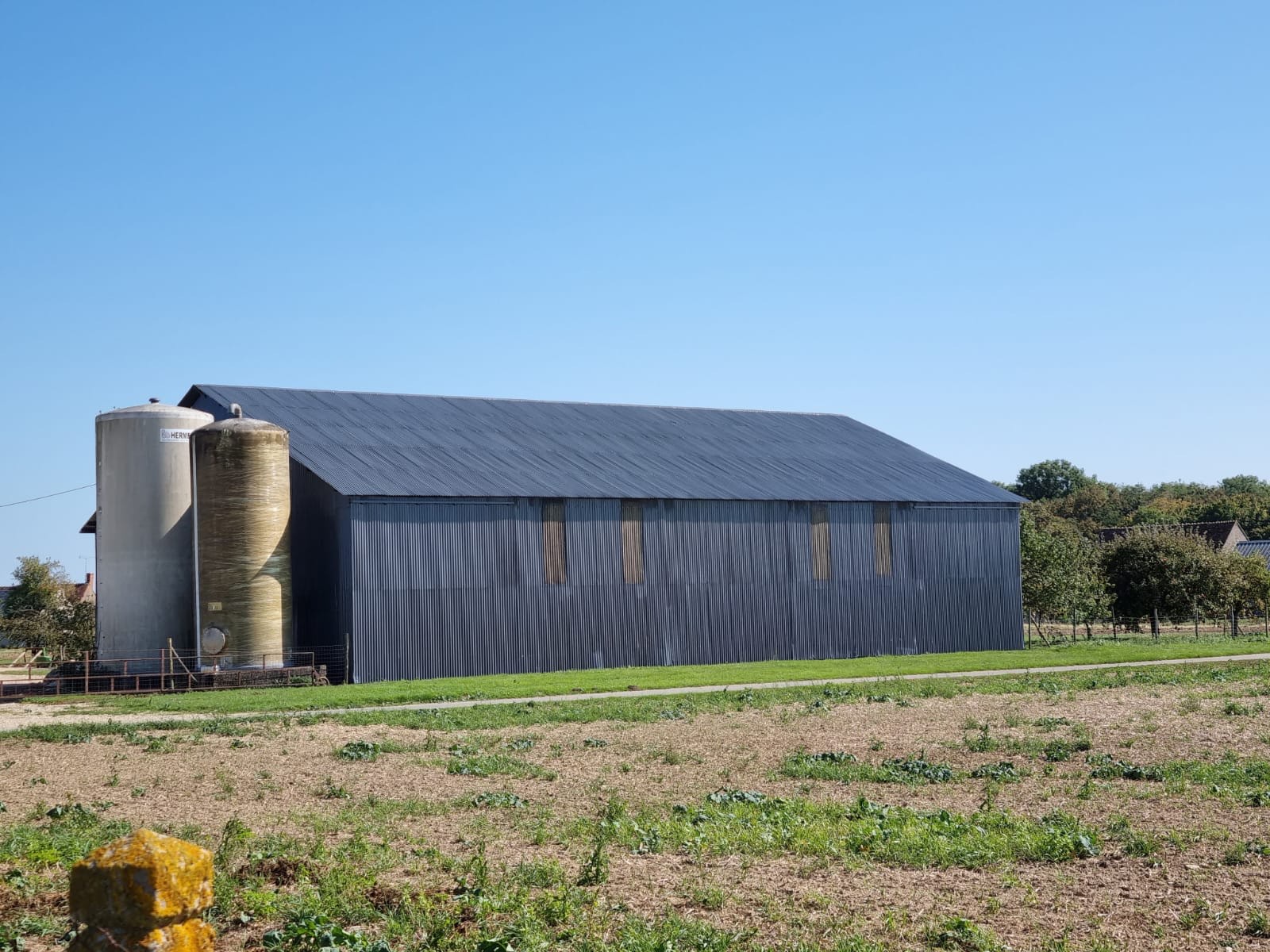 Hangar agricole rénové — toiture et bardage protégés